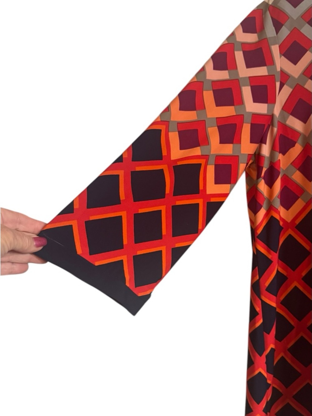 Black Red Orange Purple Geometric 3/4 -Sleeve Dress  PLUS: XXL     #CL - Picture 3 of 6